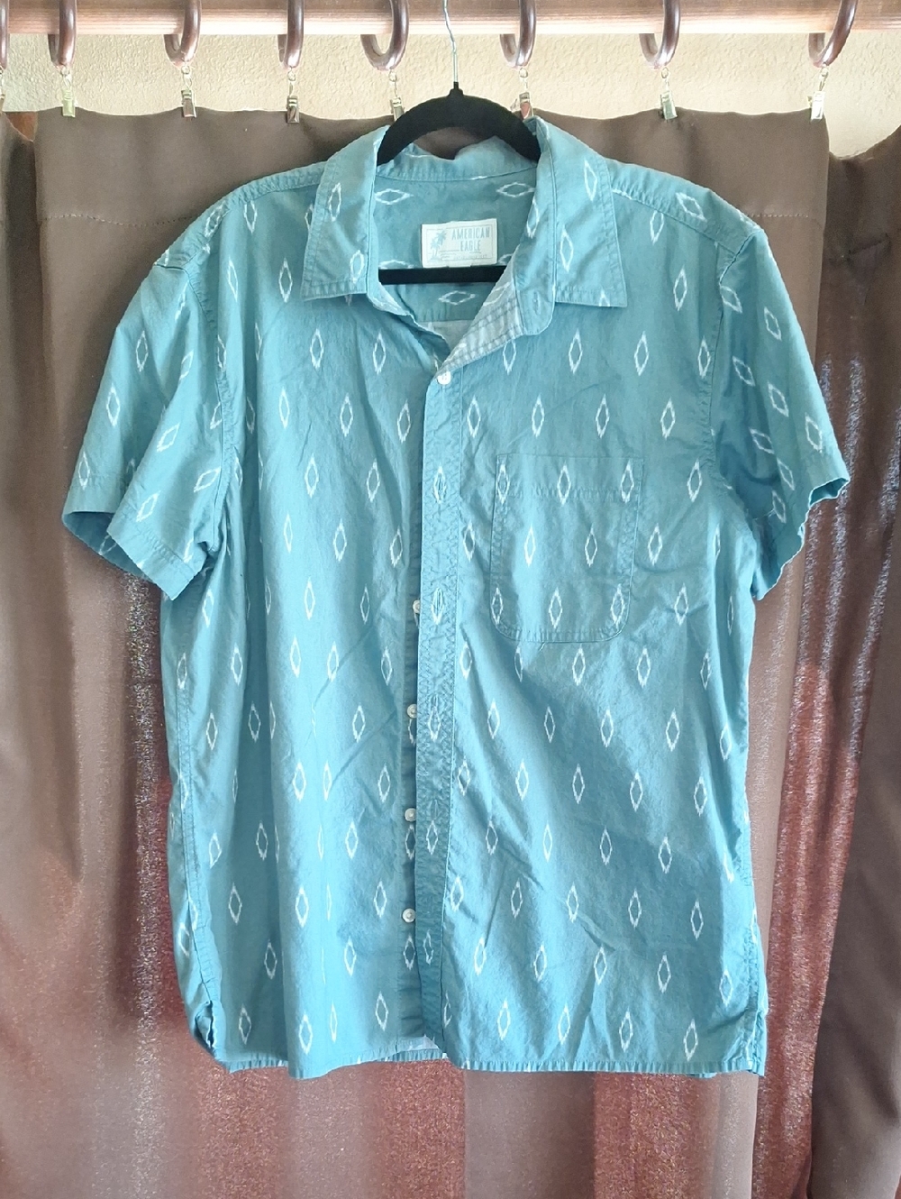 American Eagle Outfitters Teal Short-Sleeve Button-Down Shirt